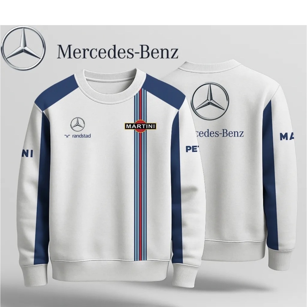 Mercedes-Benz Men's Crewneck Sweatshirt - White and Blue